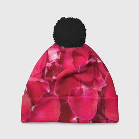 Шапка 3D c помпоном с принтом Красные лепестки роз в Екатеринбурге, 100% полиэстер | универсальный размер, печать по всей поверхности изделия | 