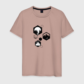 Мужская футболка хлопок с принтом Горные вдохновения в Тюмени, 100% хлопок | прямой крой, круглый вырез горловины, длина до линии бедер, слегка спущенное плечо. | 