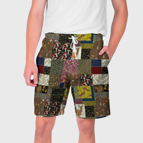 Мужские шорты 3D с принтом Пэчворк лесной ,  полиэстер 100% | прямой крой, два кармана без застежек по бокам. Мягкая трикотажная резинка на поясе, внутри которой широкие завязки. Длина чуть выше колен | 