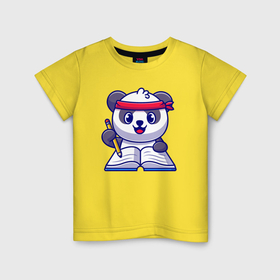 Детская футболка хлопок с принтом Панда ученик в Новосибирске, 100% хлопок | круглый вырез горловины, полуприлегающий силуэт, длина до линии бедер | Тематика изображения на принте: 