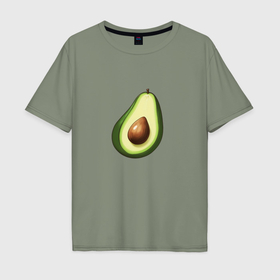 Мужская футболка хлопок Oversize с принтом Сочный авокадо , 100% хлопок | свободный крой, круглый ворот, “спинка” длиннее передней части | Тематика изображения на принте: 