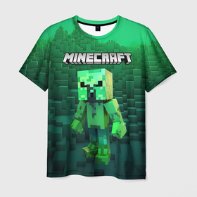 Мужская футболка 3D с принтом Minecraft персонаж зеленый монстр , 100% полиэфир | прямой крой, круглый вырез горловины, длина до линии бедер | Тематика изображения на принте: 