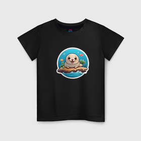 Детская футболка хлопок с принтом Маленький милый тюлень в Новосибирске, 100% хлопок | круглый вырез горловины, полуприлегающий силуэт, длина до линии бедер | Тематика изображения на принте: 