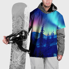 Накидка на куртку 3D с принтом Северное сияние зимой в Курске, 100% полиэстер |  | Тематика изображения на принте: 