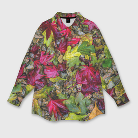 Мужская рубашка oversize 3D с принтом Осенние листья разноцветные в Курске,  |  | 