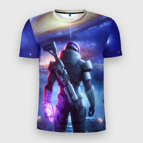 Мужская футболка 3D Slim с принтом Mass Effect   andromeda ai art в Санкт-Петербурге, 100% полиэстер с улучшенными характеристиками | приталенный силуэт, круглая горловина, широкие плечи, сужается к линии бедра | 
