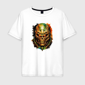 Мужская футболка хлопок Oversize с принтом Doom slayer skull , 100% хлопок | свободный крой, круглый ворот, “спинка” длиннее передней части | Тематика изображения на принте: 