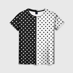 Женская футболка 3D с принтом Чёрно белый в горошек в Петрозаводске, 100% полиэфир ( синтетическое хлопкоподобное полотно) | прямой крой, круглый вырез горловины, длина до линии бедер | 