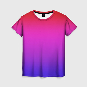 Женская футболка 3D с принтом Градиент красный розовый и синий в Екатеринбурге, 100% полиэфир ( синтетическое хлопкоподобное полотно) | прямой крой, круглый вырез горловины, длина до линии бедер | 
