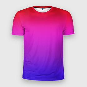 Мужская футболка 3D Slim с принтом Градиент красный розовый и синий в Белгороде, 100% полиэстер с улучшенными характеристиками | приталенный силуэт, круглая горловина, широкие плечи, сужается к линии бедра | 