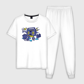 Мужская пижама хлопок с принтом Хип хоп бумбокс , 100% хлопок | брюки и футболка прямого кроя, без карманов, на брюках мягкая резинка на поясе и по низу штанин
 | 