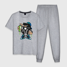 Мужская пижама хлопок с принтом Graffiti boy в Новосибирске, 100% хлопок | брюки и футболка прямого кроя, без карманов, на брюках мягкая резинка на поясе и по низу штанин
 | Тематика изображения на принте: 
