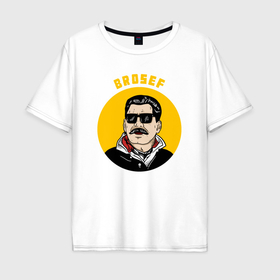 Мужская футболка хлопок Oversize с принтом Brosef Stalin в Екатеринбурге, 100% хлопок | свободный крой, круглый ворот, “спинка” длиннее передней части | 