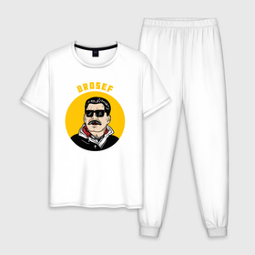 Мужская пижама хлопок с принтом Brosef Stalin в Екатеринбурге, 100% хлопок | брюки и футболка прямого кроя, без карманов, на брюках мягкая резинка на поясе и по низу штанин
 | 