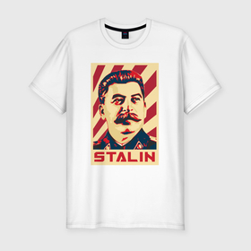 Мужская футболка хлопок Slim с принтом Stalin face в Тюмени, 92% хлопок, 8% лайкра | приталенный силуэт, круглый вырез ворота, длина до линии бедра, короткий рукав | Тематика изображения на принте: 