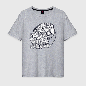 Мужская футболка хлопок Oversize с принтом Попугай и цветы в Курске, 100% хлопок | свободный крой, круглый ворот, “спинка” длиннее передней части | 