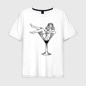 Мужская футболка хлопок Oversize с принтом Девушка в бокале , 100% хлопок | свободный крой, круглый ворот, “спинка” длиннее передней части | 
