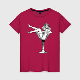 Женская футболка хлопок с принтом Девушка в бокале в Курске, 100% хлопок | прямой крой, круглый вырез горловины, длина до линии бедер, слегка спущенное плечо | 