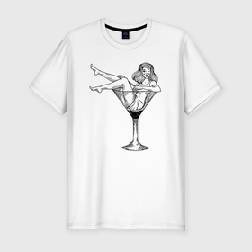 Мужская футболка хлопок Slim с принтом Девушка в бокале в Санкт-Петербурге, 92% хлопок, 8% лайкра | приталенный силуэт, круглый вырез ворота, длина до линии бедра, короткий рукав | Тематика изображения на принте: 