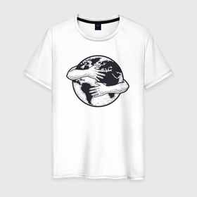 Мужская футболка хлопок с принтом Моя планета в Рязани, 100% хлопок | прямой крой, круглый вырез горловины, длина до линии бедер, слегка спущенное плечо. | 