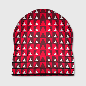 Шапка 3D с принтом Белые треугольники на красном фоне в Новосибирске, 100% полиэстер | универсальный размер, печать по всей поверхности изделия | 