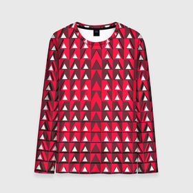 Мужской лонгслив 3D с принтом Белые треугольники на красном фоне в Екатеринбурге, 100% полиэстер | длинные рукава, круглый вырез горловины, полуприлегающий силуэт | 