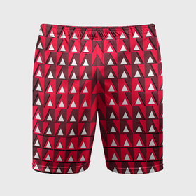 Мужские шорты спортивные с принтом Белые треугольники на красном фоне в Кировске,  |  | Тематика изображения на принте: 