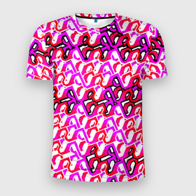Мужская футболка 3D Slim с принтом Розовый узор и белая обводка в Санкт-Петербурге, 100% полиэстер с улучшенными характеристиками | приталенный силуэт, круглая горловина, широкие плечи, сужается к линии бедра | 