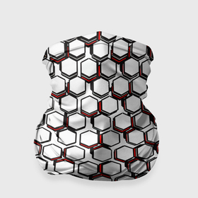 Бандана-труба 3D с принтом Киберпанк узор из шестиугольников красный в Тюмени, 100% полиэстер, ткань с особыми свойствами — Activecool | плотность 150‒180 г/м2; хорошо тянется, но сохраняет форму | 