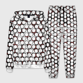 Мужской костюм 3D с принтом Киберпанк узор из шестиугольников красный в Новосибирске, 100% полиэстер | Манжеты и пояс оформлены тканевой резинкой, двухслойный капюшон со шнурком для регулировки, карманы спереди | 