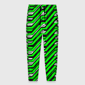 Мужские брюки 3D с принтом Чёрно зелёный линейный узор киберпанк в Кировске, 100% полиэстер | манжеты по низу, эластичный пояс регулируется шнурком, по бокам два кармана без застежек, внутренняя часть кармана из мелкой сетки | 