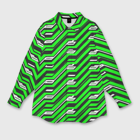 Мужская рубашка oversize 3D с принтом Чёрно зелёный линейный узор киберпанк в Новосибирске,  |  | 