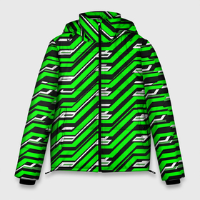 Мужская зимняя куртка 3D с принтом Чёрно зелёный линейный узор киберпанк в Кировске, верх — 100% полиэстер; подкладка — 100% полиэстер; утеплитель — 100% полиэстер | длина ниже бедра, свободный силуэт Оверсайз. Есть воротник-стойка, отстегивающийся капюшон и ветрозащитная планка. 

Боковые карманы с листочкой на кнопках и внутренний карман на молнии. | 