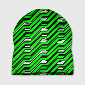 Шапка 3D с принтом Чёрно зелёный линейный узор киберпанк в Кировске, 100% полиэстер | универсальный размер, печать по всей поверхности изделия | Тематика изображения на принте: 