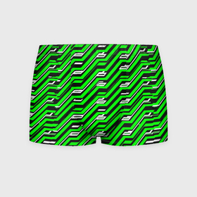 Мужские трусы 3D с принтом Чёрно зелёный линейный узор киберпанк в Кировске, 50% хлопок, 50% полиэстер | классическая посадка, на поясе мягкая тканевая резинка | 