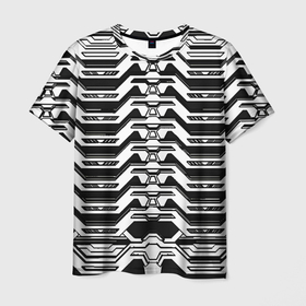 Мужская футболка 3D с принтом Чёрно белая киберпанк броня в Петрозаводске, 100% полиэфир | прямой крой, круглый вырез горловины, длина до линии бедер | 
