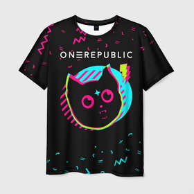 Мужская футболка 3D с принтом OneRepublic   rock star cat , 100% полиэфир | прямой крой, круглый вырез горловины, длина до линии бедер | 