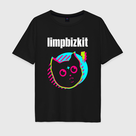Мужская футболка хлопок Oversize с принтом Limp Bizkit rock star cat в Кировске, 100% хлопок | свободный крой, круглый ворот, “спинка” длиннее передней части | Тематика изображения на принте: 