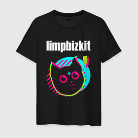 Мужская футболка хлопок с принтом Limp Bizkit rock star cat в Петрозаводске, 100% хлопок | прямой крой, круглый вырез горловины, длина до линии бедер, слегка спущенное плечо. | Тематика изображения на принте: 