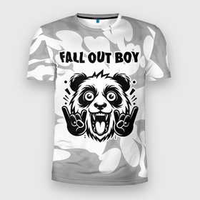 Мужская футболка 3D Slim с принтом Fall Out Boy рок панда на светлом фоне , 100% полиэстер с улучшенными характеристиками | приталенный силуэт, круглая горловина, широкие плечи, сужается к линии бедра | 