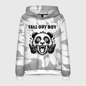 Мужская толстовка 3D с принтом Fall Out Boy рок панда на светлом фоне в Екатеринбурге, 100% полиэстер | двухслойный капюшон со шнурком для регулировки, мягкие манжеты на рукавах и по низу толстовки, спереди карман-кенгуру с мягким внутренним слоем. | 