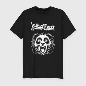 Мужская футболка хлопок Slim с принтом Judas Priest rock panda в Санкт-Петербурге, 92% хлопок, 8% лайкра | приталенный силуэт, круглый вырез ворота, длина до линии бедра, короткий рукав | 