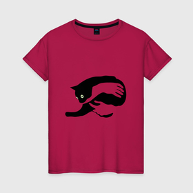 Женская футболка хлопок с принтом Котик на ручках , 100% хлопок | прямой крой, круглый вырез горловины, длина до линии бедер, слегка спущенное плечо | 