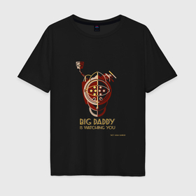 Мужская футболка хлопок Oversize с принтом Bioshock big daddy , 100% хлопок | свободный крой, круглый ворот, “спинка” длиннее передней части | Тематика изображения на принте: 