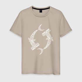 Мужская футболка хлопок с принтом Акула молот узор в Тюмени, 100% хлопок | прямой крой, круглый вырез горловины, длина до линии бедер, слегка спущенное плечо. | 