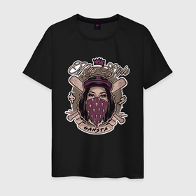 Мужская футболка хлопок с принтом Девушка   гангстер в Тюмени, 100% хлопок | прямой крой, круглый вырез горловины, длина до линии бедер, слегка спущенное плечо. | Тематика изображения на принте: 
