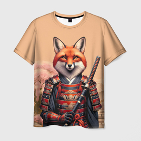 Мужская футболка 3D с принтом Лис   самурай в Кировске, 100% полиэфир | прямой крой, круглый вырез горловины, длина до линии бедер | 