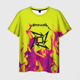 Мужская футболка 3D с принтом Металлика огненный стиль бенд в Белгороде, 100% полиэфир | прямой крой, круглый вырез горловины, длина до линии бедер | 