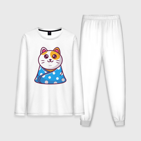 Мужская пижама с лонгсливом хлопок с принтом Кошка в одеялке ,  |  | Тематика изображения на принте: 