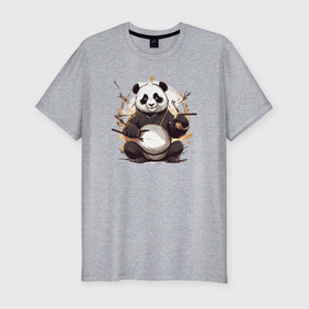 Мужская футболка хлопок Slim с принтом Спокойствие панды в Екатеринбурге, 92% хлопок, 8% лайкра | приталенный силуэт, круглый вырез ворота, длина до линии бедра, короткий рукав | Тематика изображения на принте: 